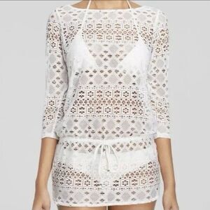 Polo by Ralph Lauren Adjustable White Crochet Lace Coverup Sheer Mini Dress S